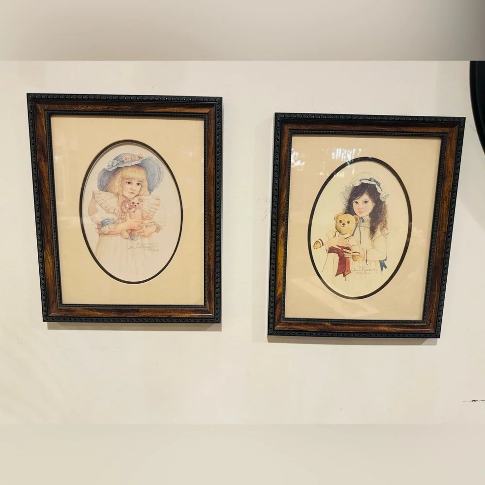 Vintage Style Framed Art Prints - Brown and Cream
